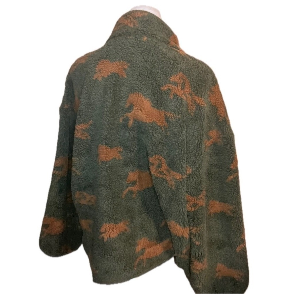 Womens Equestrian Western Sherpa Fleece Horse Print Snap Jacket Small Gorpcore - Picture 2 of 8